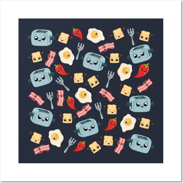 Kawaii Breakfast Pattern Wall Art by valentinahramov